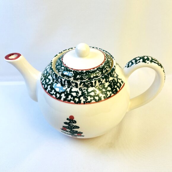 Furio La Primula Christmas Tree Vintage Teapot Spongeware Made in Italy - Picture 5 of 8